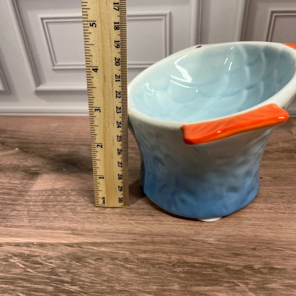 Ceramic Fish Bowls Set Of 2 Blue Pink Cute Pet Food Water Dishes